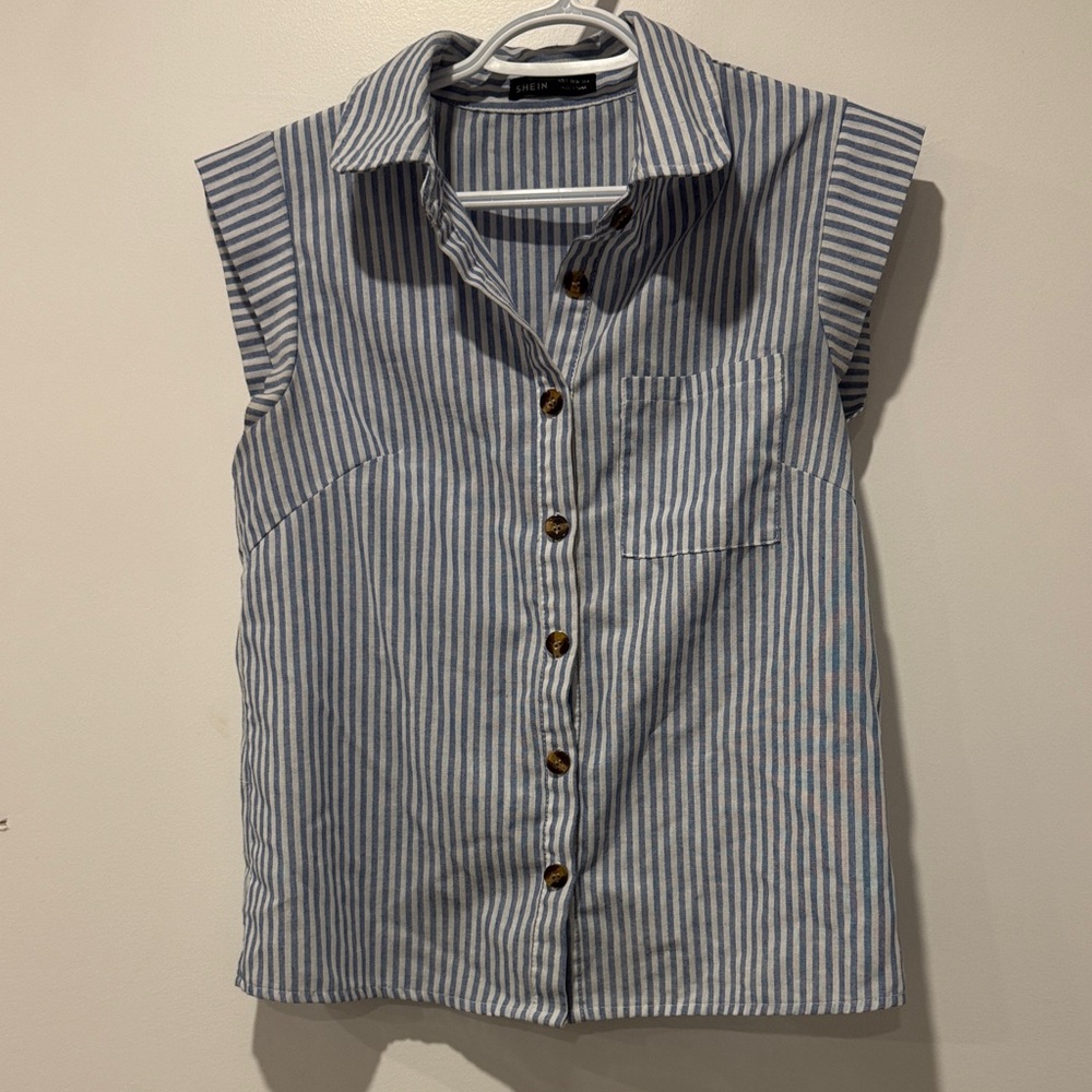 SHEIN Blue and White Striped Blouse